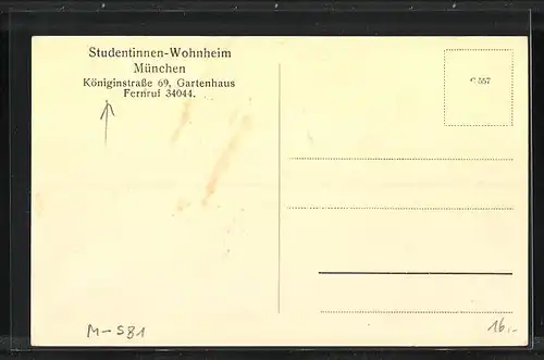 AK München-Schwabing, Studentinnen-Wohnheim, Königinstrasse 69