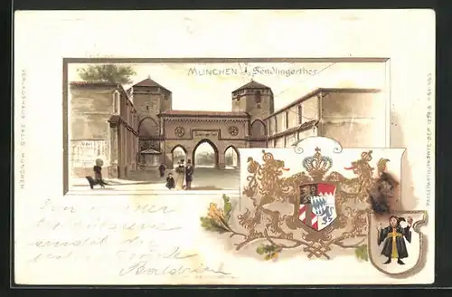 Passepartout-Lithographie München, Sendlingerthor, Wappen