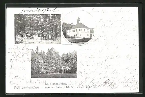 AK München-Freimann, Restaurant St. Floriansmühle, Garten u. Park