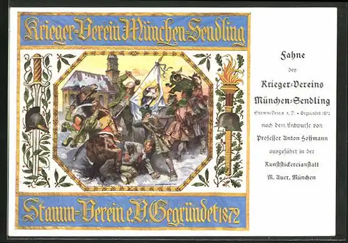 AK München-Sendling, Fahne des Krieger-Vereins