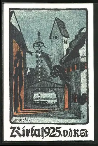 AK München-Schwabing, Schwabinger Bauern-Kirta 1925, Ortspartie mit Kirche