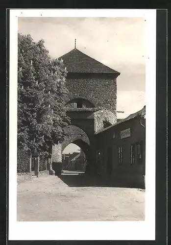 AK Weisswasser, Strassenpartie mit Gasthaus und Tor