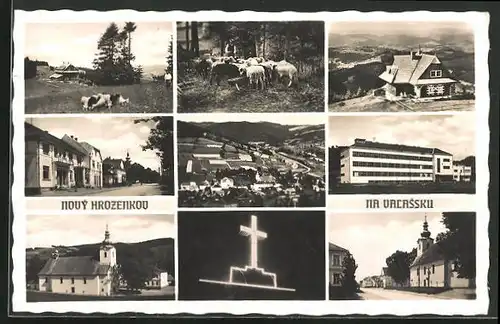 AK Novy Hrozenkov, Na Valassku, Kirche, Strassenpartie, Baude