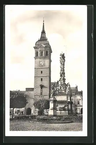 AK Wischau / Vyskov, Rathaus und Pestsäule