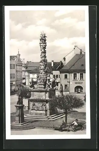 AK Wischau / Vyskov, Blick auf die Pestsäule