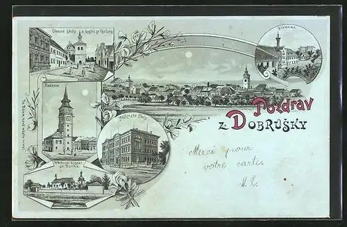 Mondschein-Lithographie Dobruska, Radnice, Mestanské skoly, Pivovar