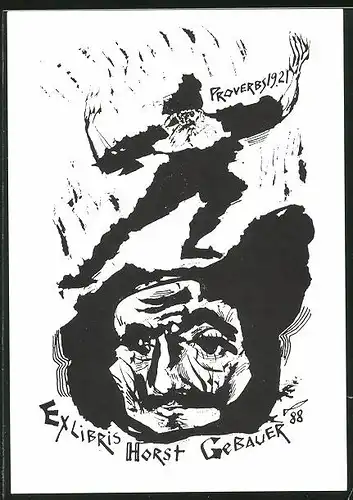 Exlibris Horst Gebauer, Männer-Büste & Person beim Ausdruckstanz