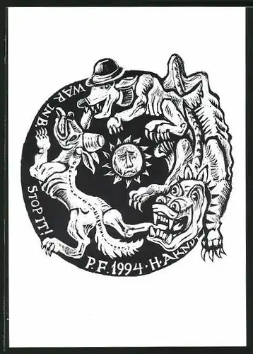 Exlibris Helmut Arndt, Stop It - War in Bosnia, Dämonen haben Bosnien eingekreist