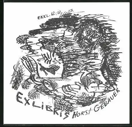 Exlibris Horst Gebauer, abstraktes Herren-Portrait