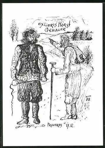 Exlibris Horst Gebauer, Vagabund weist einem Mann den Weg