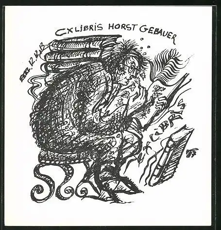 Exlibris Horst Gebauer, Herr mit Brille liest ein Buch