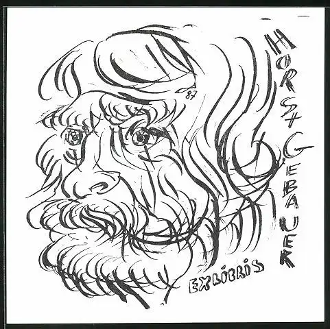 Exlibris Horst Gebauer, Herr mit Vollbart im Portrait