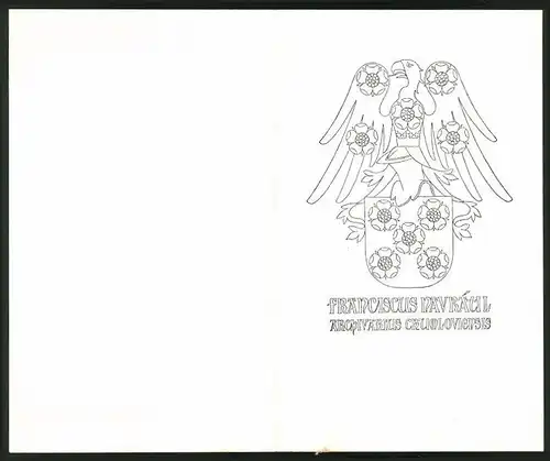 Exlibris Franciscus Navratil, Archivarius Crumloviensis, Wappen mit Blüten & Adler