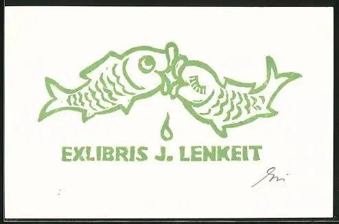 Exlibris J. Lenkeit, Fische küssen sich