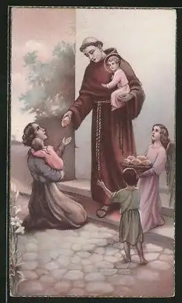 Heiligenbild Heiliger Mönch verteilt Brot an die Bedürftigen