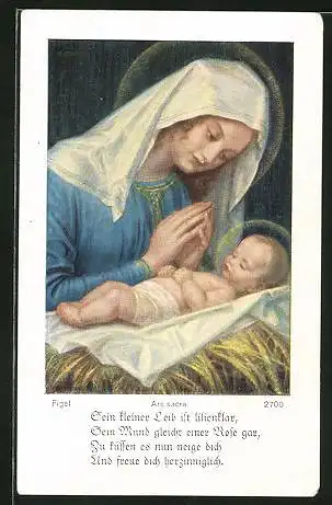 Heiligenbild Maria im Gebet über der Krippe