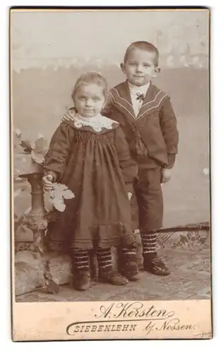 Fotografie A. Kersten, Siebenlehn b. Nossen, Portrait Kinderpaar in modischer Kleidung