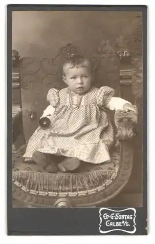Fotografie Ed. G. Sontag, Calbe a /S., Portrait süsses Kleinkind im Kleid