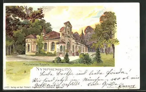 Lithographie München-Nymphenburg, Magdalenen Kapelle