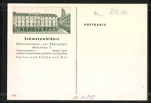 AK München, Gasthof Schwarzwälders Naturweinhaus zur Rheinpfalz, Hartmannstrasse 8, Traubenzimmer