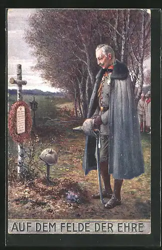 Künstler-AK Kaiser Wilhelm II. an einem Kriegsgrab