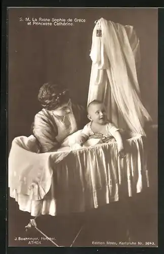 AK SM La Reine Sophie de Grèce et Princesse Cathérine