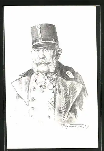 Künstler-AK Kaiser Franz Josef I. von Österreich mit Schirmkappe
