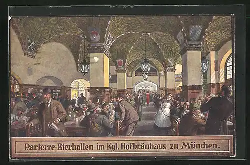 AK München, Gasthaus Münchner Hofbräuhaus, Paterre-Bierhallen