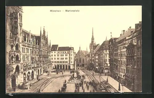 AK München, Strassenbahn am Marienplatz