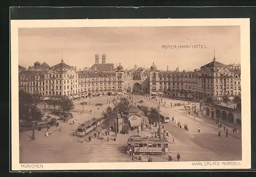 AK München, Roter Hahn-Hotel, Karlsplatz