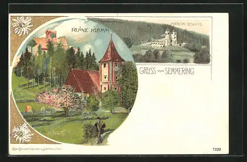 Lithographie Semmering, Ruine Klamm, Maria Schutz