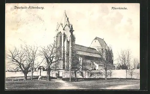 AK Deutsch-Altenburg, Pfarrkirche im Frühjahr