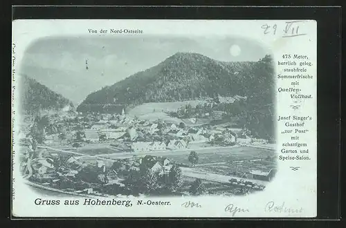 Mondschein-AK Hohenberg, Ortsansicht von der Nord-Ostseite