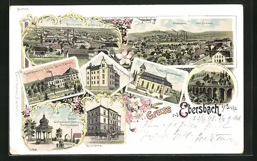 Lithographie Ebersbach i. Sachs., Geschäftsbücher-Fabrik Bernh. Clemens, Spreequelle, Panorama