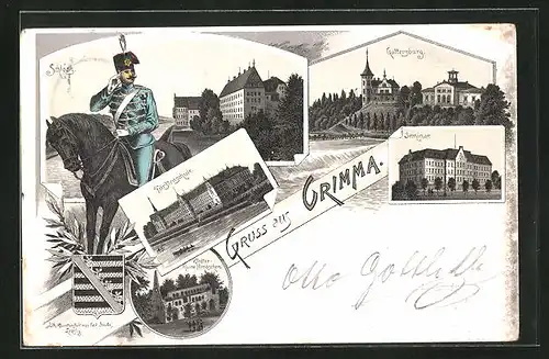 Lithographie Grimma, Fürstenschule, Gattersburg, Seminar, Schloss