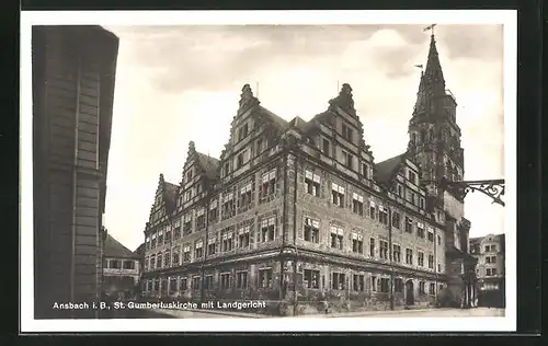 AK Ansbach i. B., St. Gumbertuskirche mit Landgericht