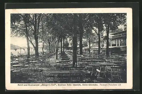 AK Klein-Glienicke, Hotel und Restaurant  Bürger`s Hof, Aussenrestauration