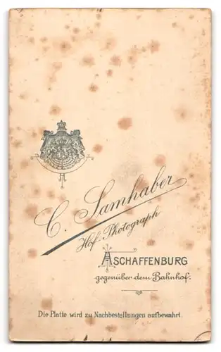 Fotografie C. Samhaber, Aschaffenburg, Portrait Knabe im Anzug mit Hut und Bibel in der Hand zur Kommunion