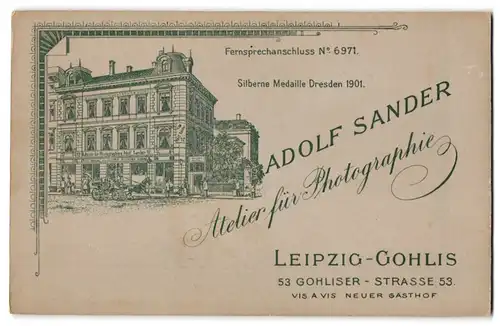 Fotografie Adolf Sander, Leipzig, Gohliser-Str. 53, Ansicht Leipzig, Aussenfasade des Ateliers