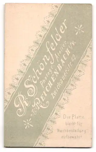 Fotografie R. Schönfelder, Reichenbach i /V., Zwickauerstrasse 42, Portrait junge Dame im Kleid mit Puffärmeln