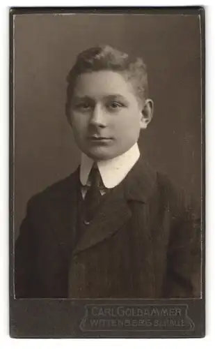 Fotografie Carl Goldammer, Wittenberg /Bez. Halle, Mittelstrasse 51, Portrait junger Herr im Anzug mit Krawatte