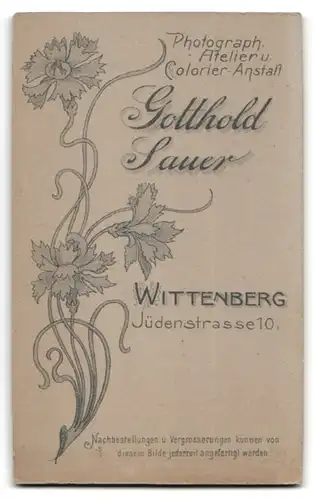 Fotografie Gotthold Sauer, Wittenberg, Jüdenstrasse 10, Portrait junger Herr im Anzug mit Krawatte