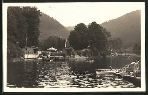 AK Potstejn, Lazne, Flussbad mit Gebirge