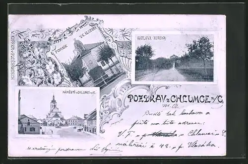 AK Chlumec n. Cid, Pomnik V. K. Klicpery, Namesti, Karlova Koruna