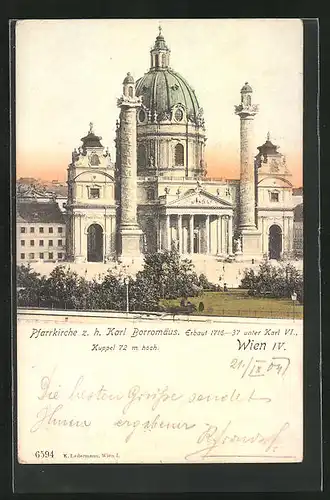 AK Wien, Pfarrkirch z. h. Karl Borromäus, Erbaut 1716-37