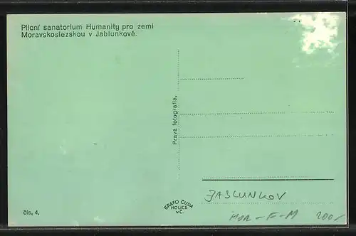 AK Jablunkov, Plicni sanatorium Humanity pro zemi Moravskoslezskou v Jablunkove