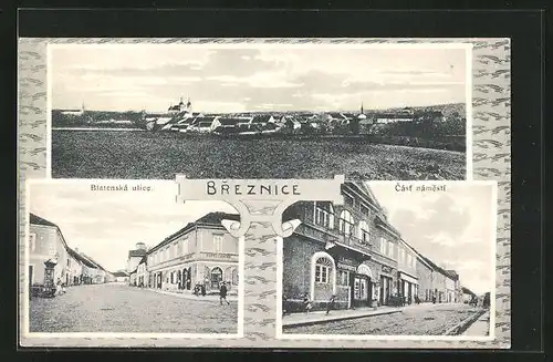 AK Breznice, Panorama, Blatenska ulice, Cast namesti