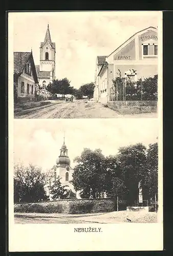 AK Nebuzely, Strassenpartie mit Kirche