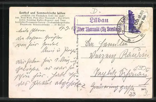 AK Lübau, Gasthof mit Terrasse