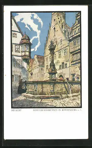 Künstler-AK Fritz Beckert: Rothenburg o. T., Am Herterichsbrunnen